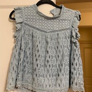 Chic Lace Ruffle Blouse in Soft Blue